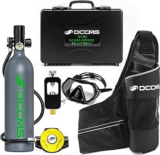 DCCMS Mini Scuba Tank, 1L Capacity Scuba Diving Tank for Snorkelling or Diving Underwater, 10 to 15 Minutes of Operating Time Premium Reusable Scuba Diving Equipment