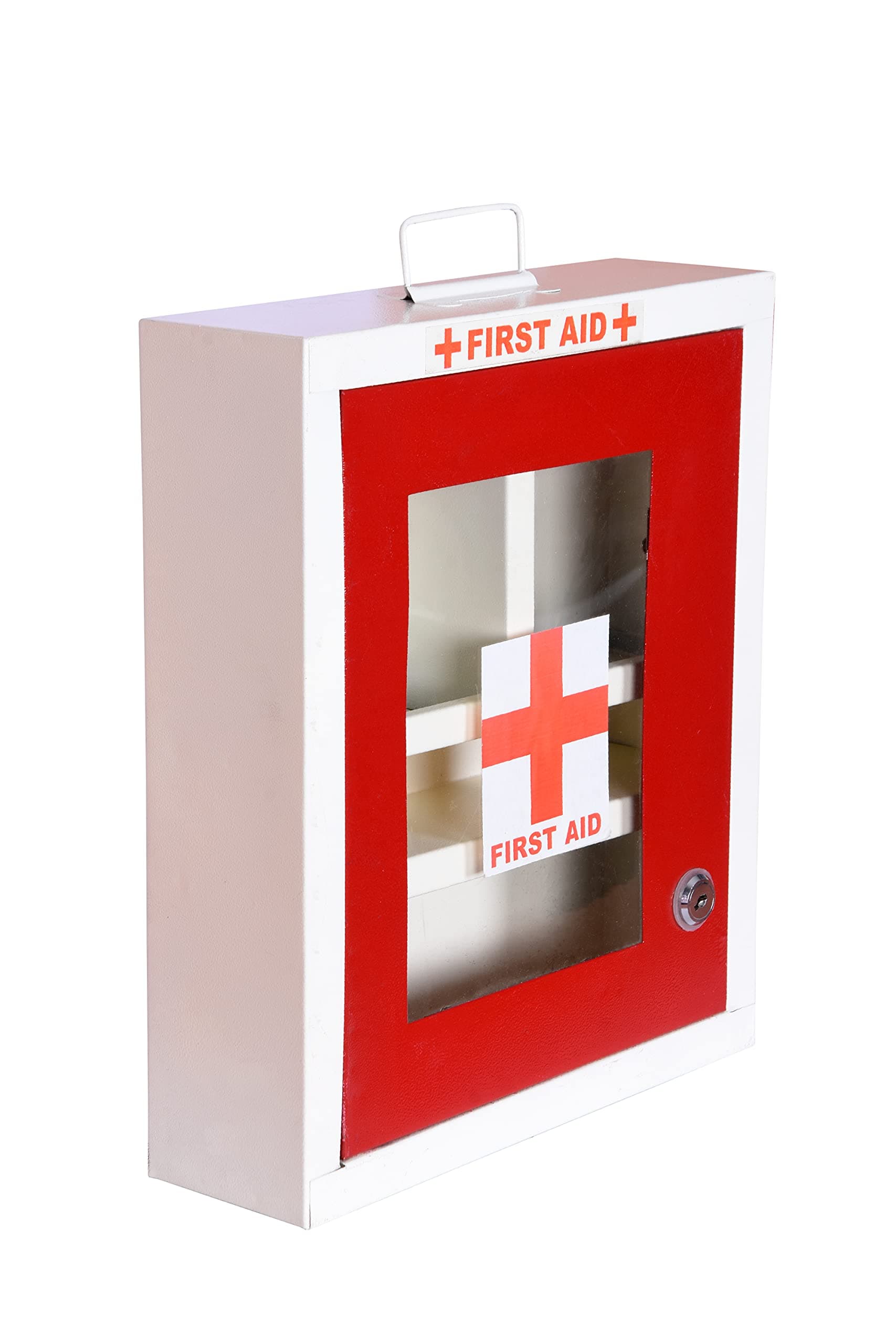 First Aid Box/Emergency Kit Medical Box with Wall Mount and Handle for School, Office, Home, Shops Powder Coated Metal (Red & Ivory)