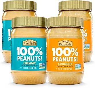100% All-Natural Vegan Creamy & Crunchy Peanuty Butter with No Added Sugar and Non-GMO Variety Pack (16 Ounce, Pack of 4)