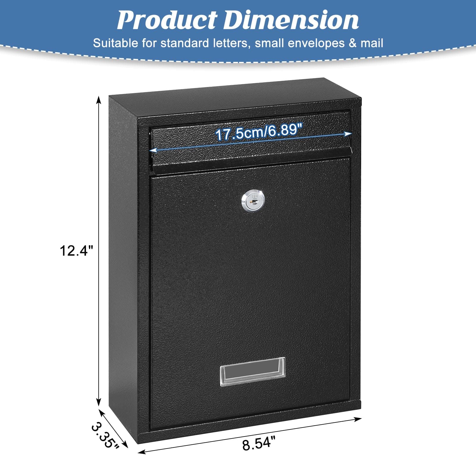 KYODOLED Key Lock Mail Boxes Outdoor,Locking Wall Mount Mailbox,Security Key Drop Box,12.4Hx 8.54Lx 3.35W Inches,Black Large