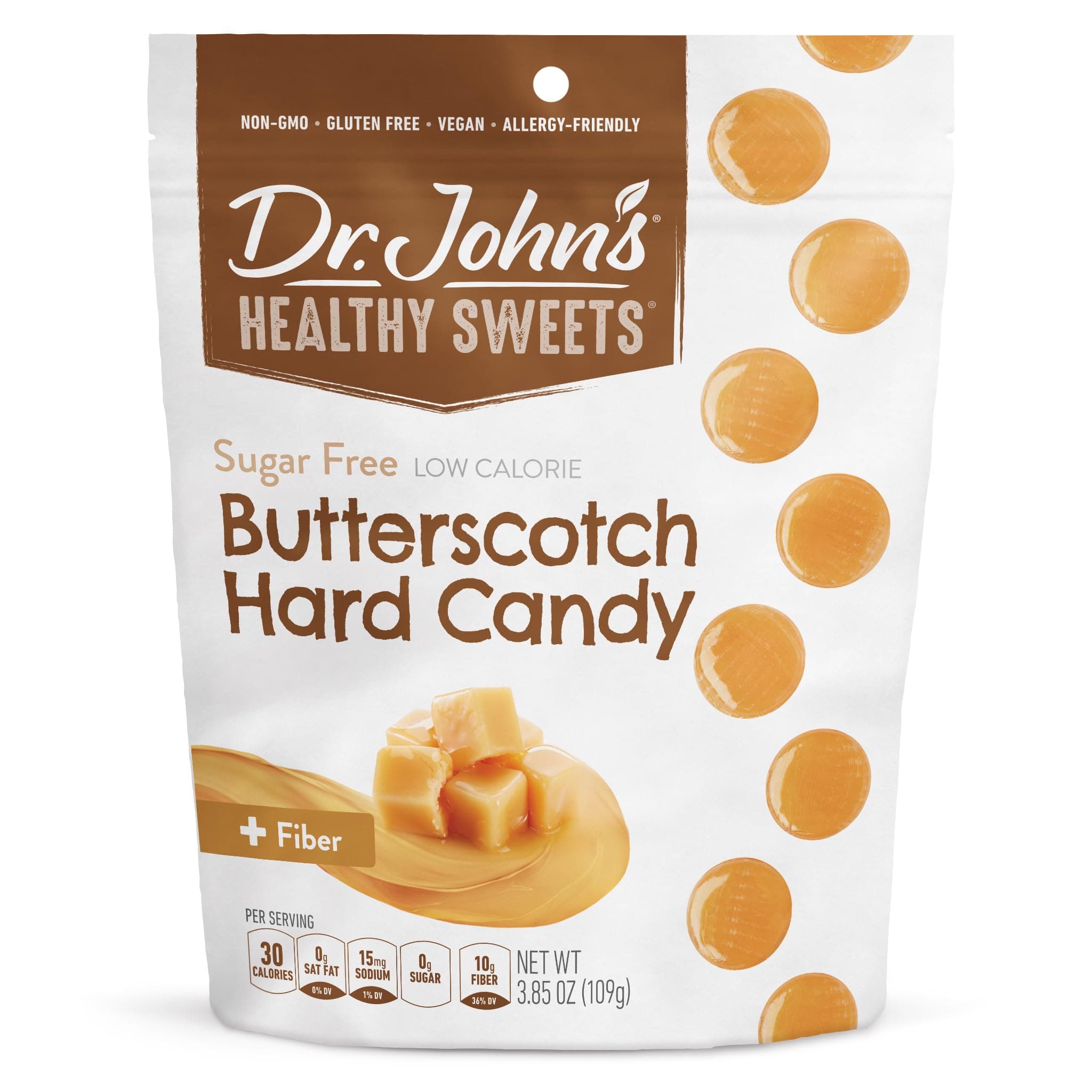 Dr. John’s Sugar Free Candy, Healthy Hard Candy with Zero Sugar, Low Calorie Snacks, Keto Friendly, Vegan, Gluten Free, Butterscotch Flavor, 24 Count, 3.85 OZ