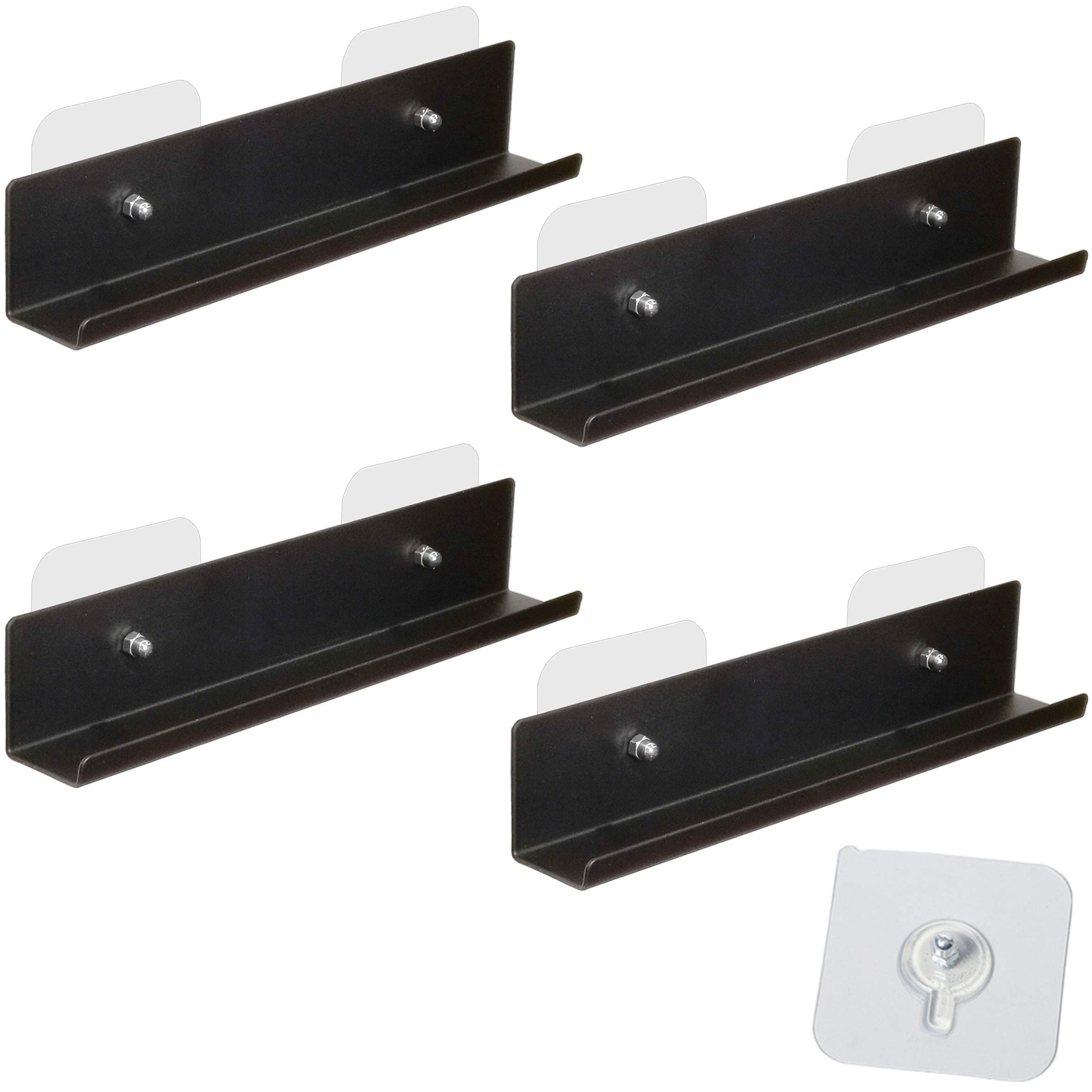 CADOVER 4 Pack Vinyl Record Display Shelf, Metal Frame Wall Mounted Holder Stand with Self Adhesive for Record Album, Magazine, Certificate, Comic | Black Color