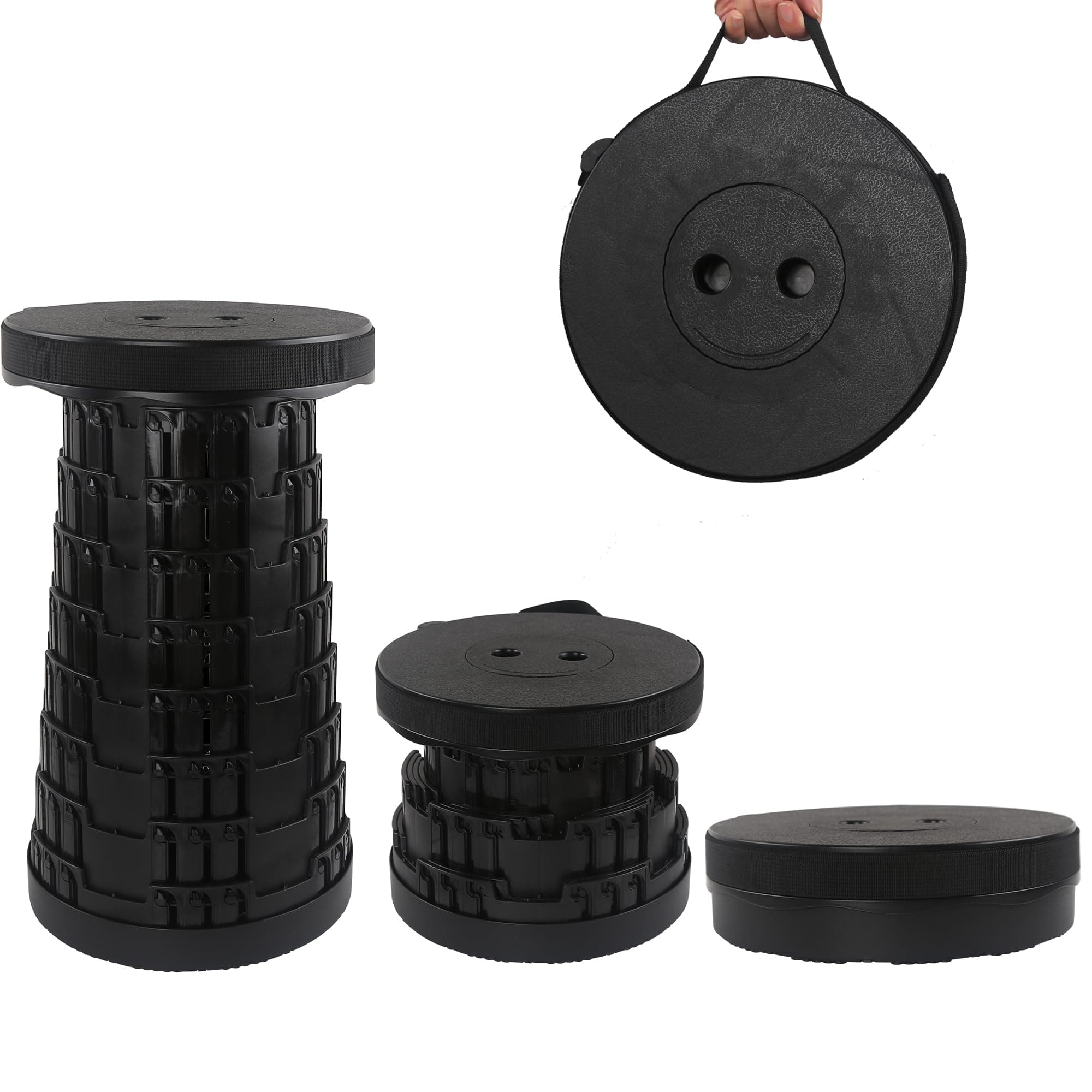 Telescopic Stool Folding Stools for Adults Max Load 460lbs/210KG Camping Foldable Stool Seat Portable Collapsible Telescoping Stool for Outdoor BBQ Garden Outdoor Camping Indoor (Black)