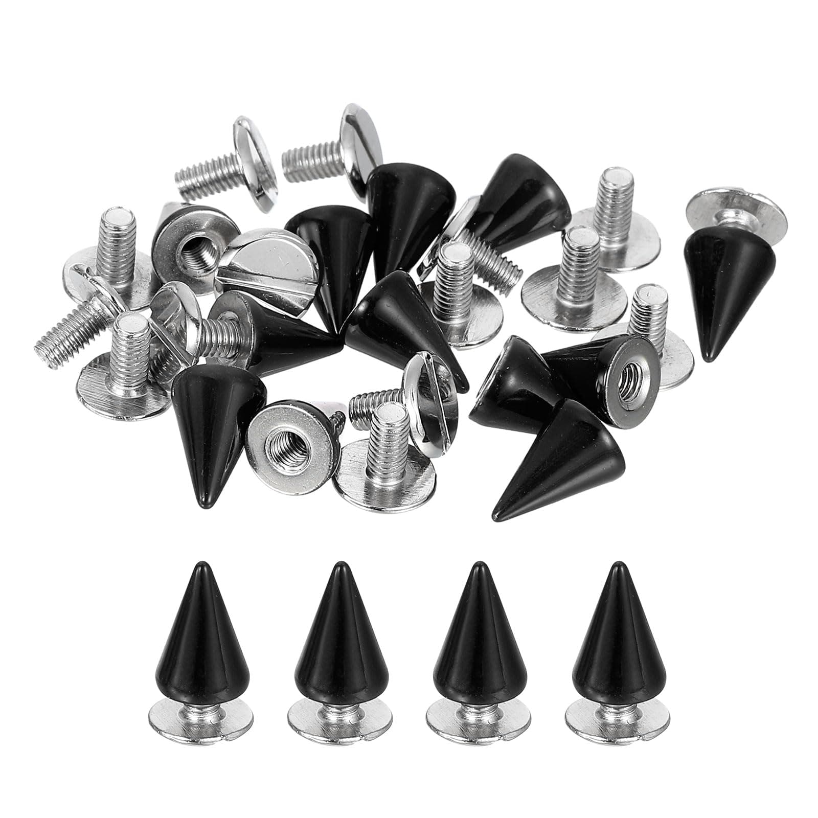 QUARKZMAN 16 Sets Spikes and Rivets Set, 7 mm Cone Spikes Punk Rock Rivets Screw Rivets Screw Quick Rivets Screws for DIY Leather Crafts Belt Bags Shoes Accessories Light Black