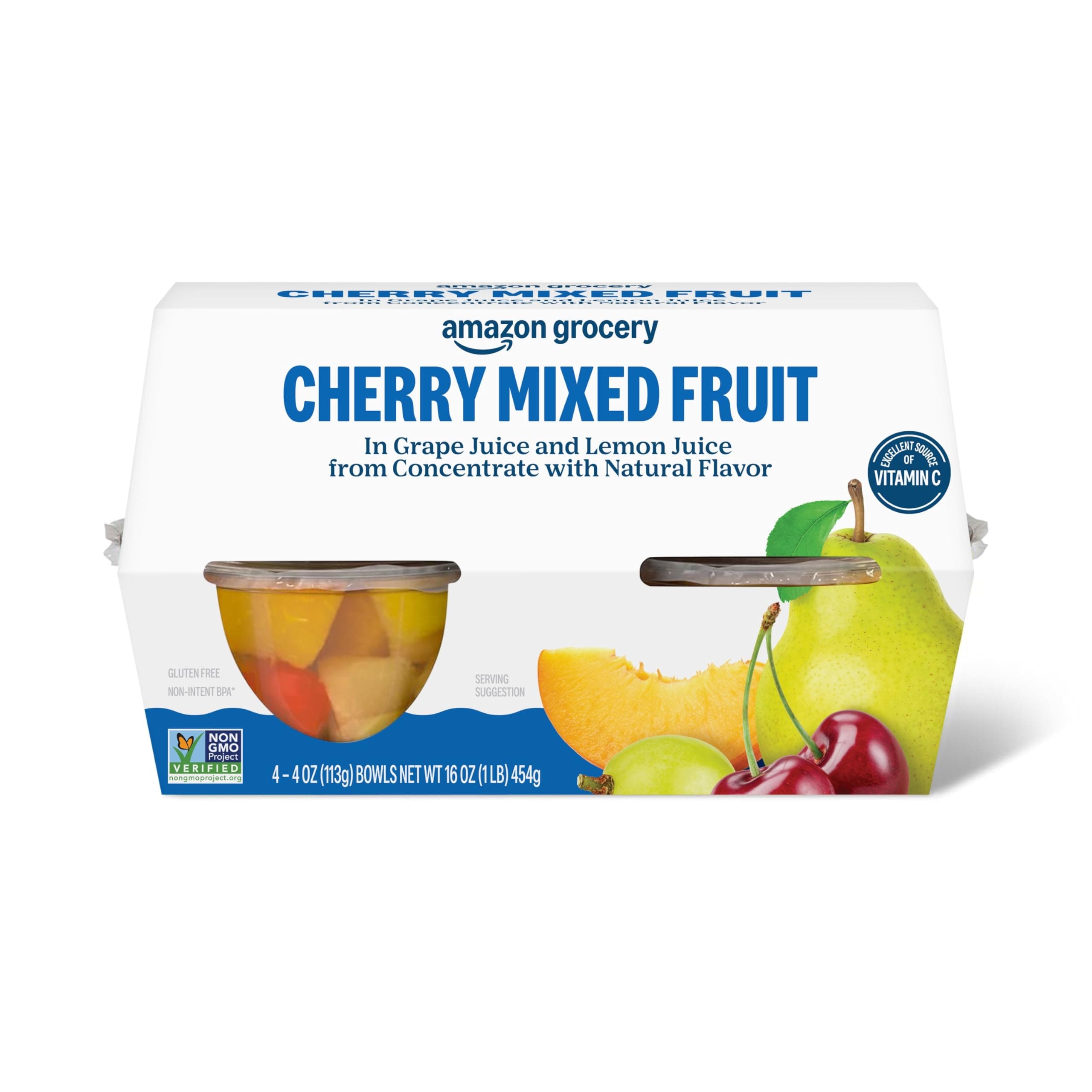 Cherry Mixed Fruit in Juice, 4 Oz Bowls (Pack of 4) (Previously Happy Belly, Packaging May Vary)