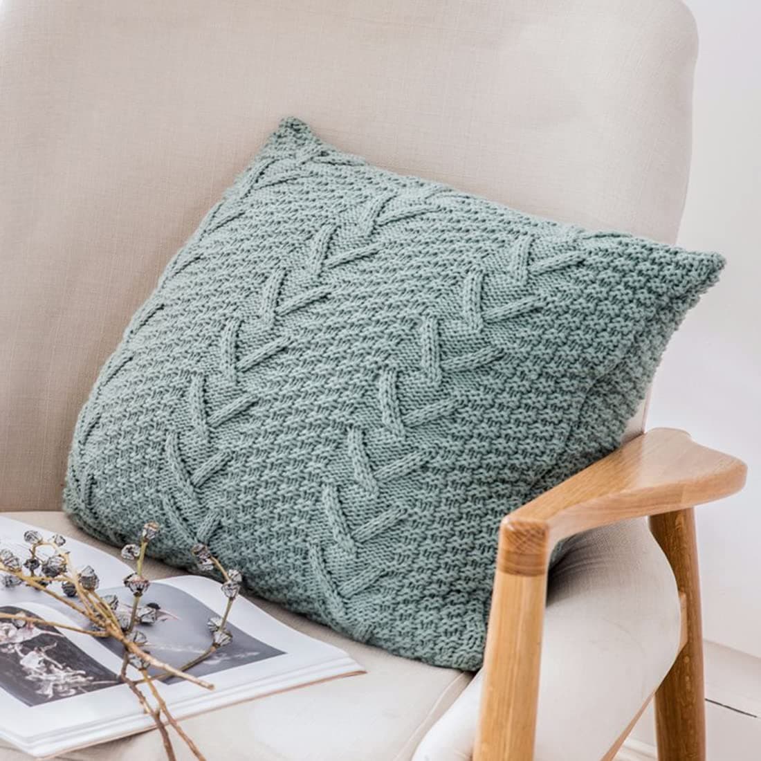 ANDUUNISoft Decorative Knitted Throw Pillow Covers Double-Cable Sweater Square Warm Cushion Cover for Sofa Bedroom Home Accent Decor