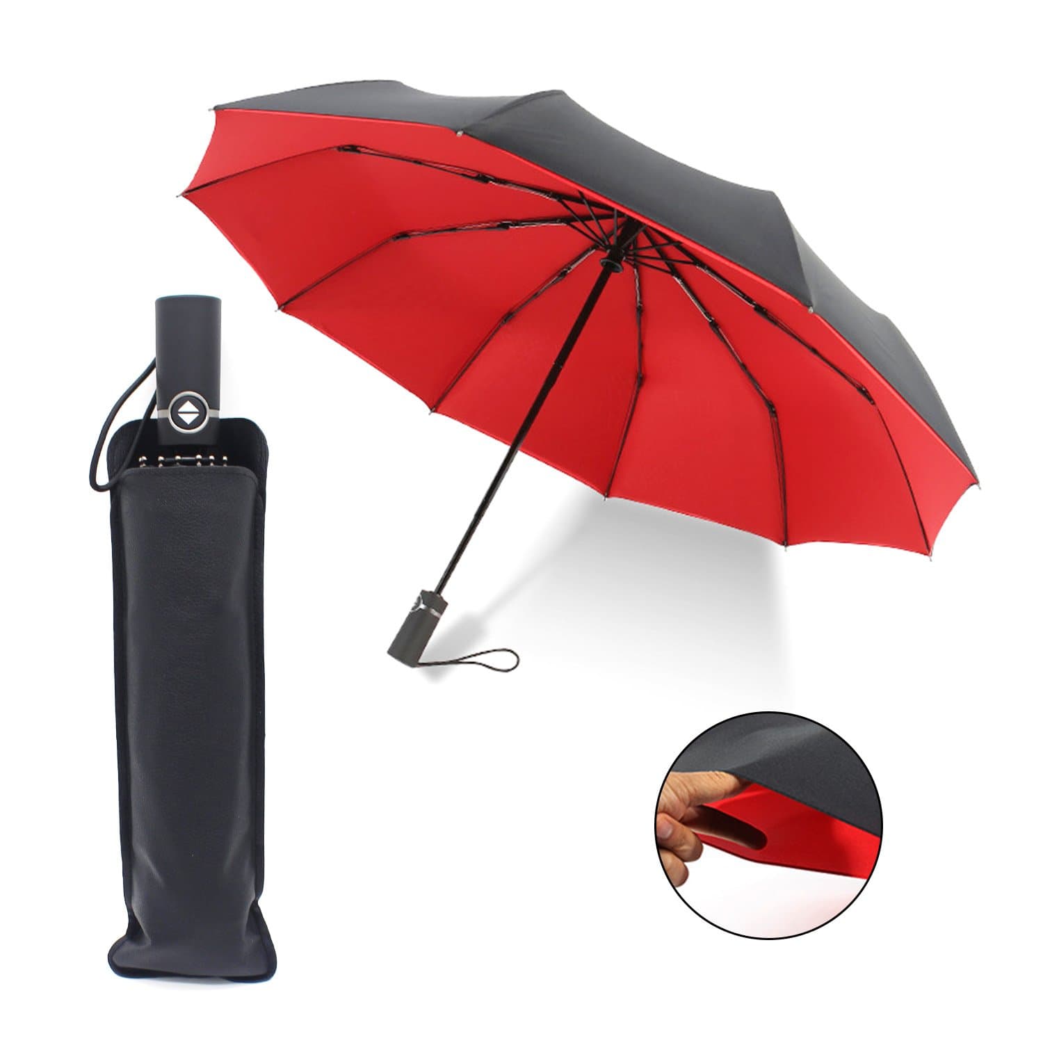 Portable Double Canopy Umbrella,Extra Large Automaic Windproof Foldable Umbrella for Rain and Sun,10 Ribs Drurable Waterproof Golf Umbrella and Sun UV Protection, black