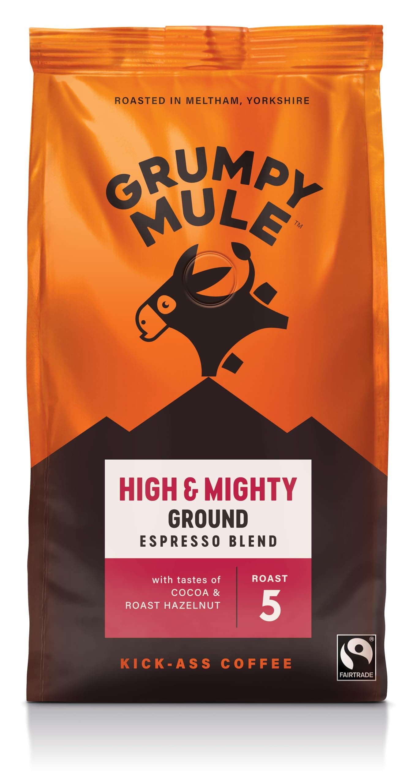 Grumpy Mule High and Mighty Espresso Blend Ground Coffee with notes of Cocoa and Roast Hazelnut 200g
