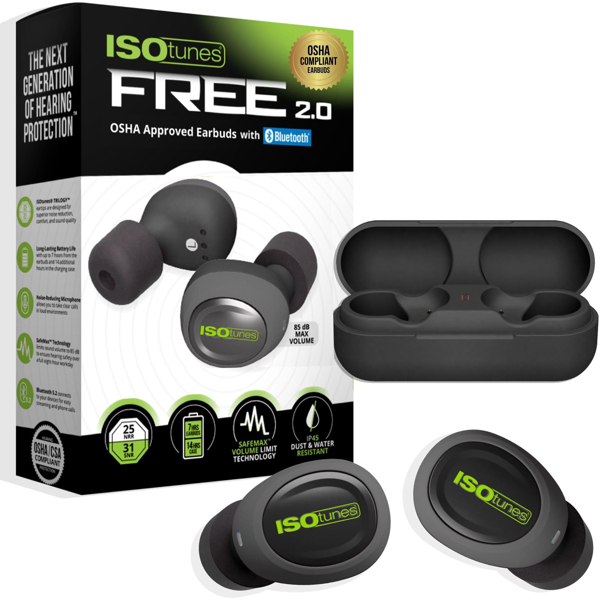 Free 2.0 Bluetooth Hearing Protection Earbuds - 25 dB NRR OSHA Approved Earbuds, Wireless Bluetooth Earplug Headphones for Work
