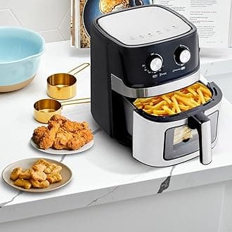 6-in-1 Air Fryer with Double Knob and Visible Window 6.5L Air Fryer Rapid Circulation for Health Cooking, 1700W, 30 min-timer, 80-200°C