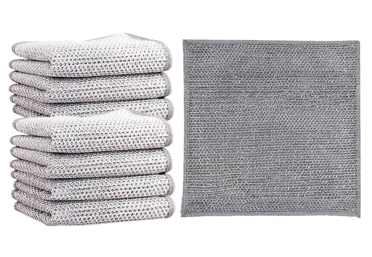 ECVV 8Pack Reusable Wire Dishcloth, Dish Scrubber Towels, Micro Mesh Cleaning Cloth, Non-Scratch Kitchen Cleaning Dishwashing Rags Rich Lather For Pan, Pot, Bowl, Stove,Kitchen Grime