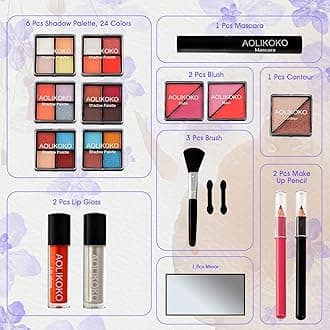 AOLIKOKO Makeup Kit for Teenager & Women Full Kit, All in One Makeup Set With The Small Cosmetic Train Case, Professional Makeup Kit, Makeup Gift Set for Women Girls (silver)