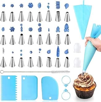 34 Pcs Piping Bags and Nozzles Set, Cake Decorating Set with 2 Silicone Icing Piping Bags, 24 Icing Piping Nozzles, 2 Coupler,3 Plastic Scrapers, Reusable Icing Bags and Nozzles