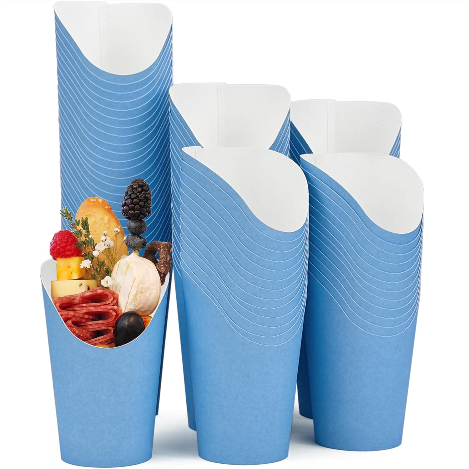 CAMKYDE 100 Pcs French Fries Holder, 12oz Disposable Paper French Fry Cups Blue Charcuterie Cups for all Occasions (12oz, Blue)