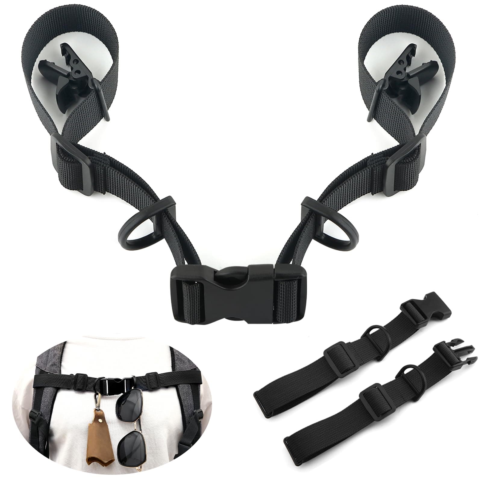 2 Pcs Adjustable Backpack Sternum Straps Chest Belt Hardness Strap with Anti-slip Fixed Clips and Quick Release Buckles for Camping Hiking Jogging