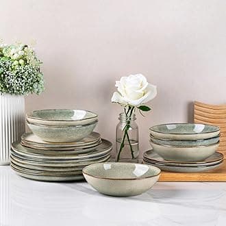 AmorArc Ceramic Dinnerware Sets,Handmade Reactive Glaze Stoneware Plates and Bowls Set,Highly Scratch Resistant | Dishwasher & Microwave Safe Dishes Set,Service for 4 (12pc)
