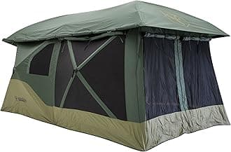 Gazelle Tents™ T4 Plus Hub Tent Overland Edition, Easy 90 Second Set-Up, Waterproof, UV Resistant, Footprint, All-Terrain Stakes, 4-8 Person, Alpine Green/Oak Moss, 78" x 94" x 165", GT451GR