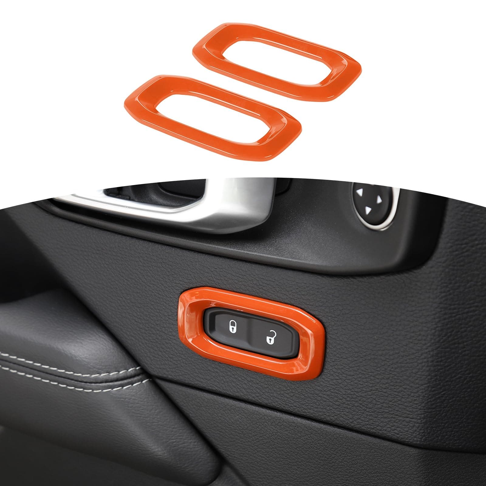 RT-TCZ for Jeep JL Orange Door Lock Switch Button Trim Cover for Jeep Wrangler JL JLU 2018+ for Gladiator JT 2020+ ABS Interior Accessories 2pcs