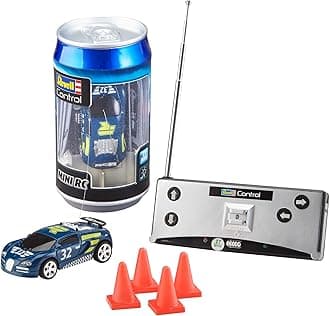 23561 Mini Remote Control Car Racing Car Blue, With 27 MHz Control, In a Can Container, Includes Traffic Cones, 8cm in length