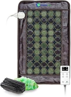 HealthyLine HL Far Infrared Light Electric Heating Pad for Pain Relief - 50 Pieces Natural Jade and Tourmaline Gemstones - Negative Ions, Flexible Mat - FSA or HSA Eligible