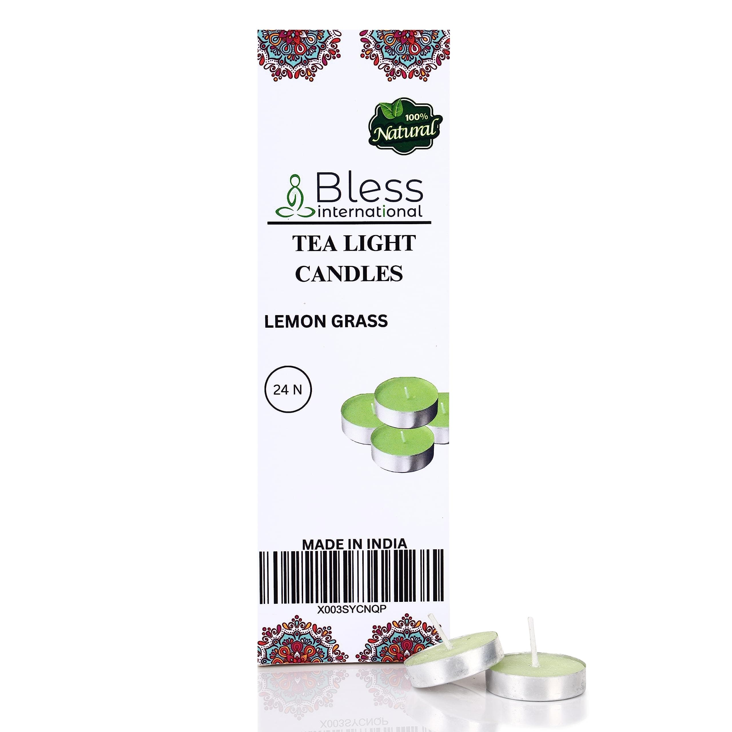 Bless International Lemon-Grass-Tea-Light-Candles 24-Pack-Colored-smokeless-dripless-Long-Lasting Plant-Based-Natural-Organic-with-Palm-Wax Aromatherapy-Creating-Mood-Enhancing-Atmosphere
