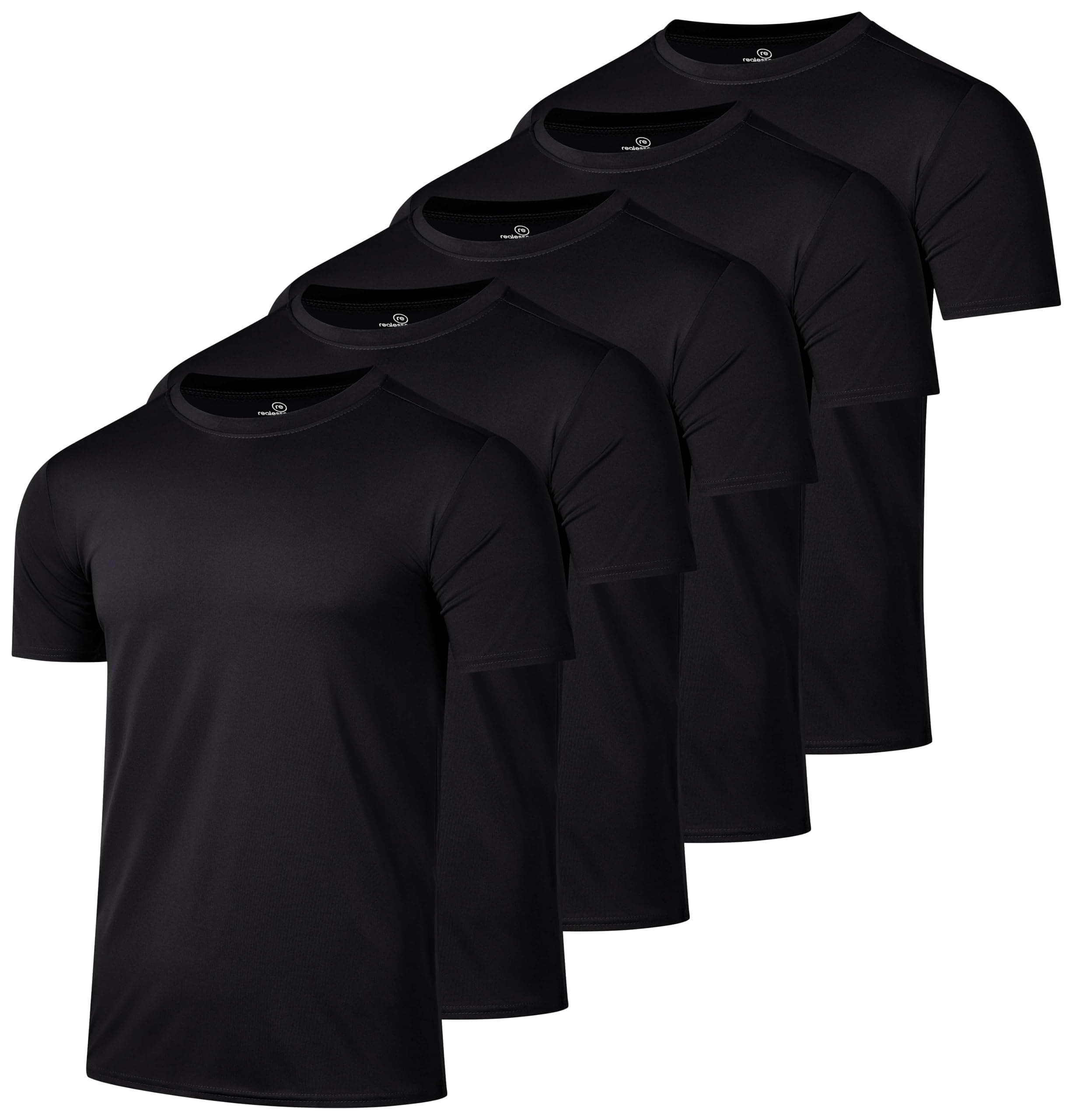 Real Essentials 5 Pack: Men’s Short Sleeve Dry Fit Active Crew Neck T Shirt - Athletic Running Gym Workout Tee Tops