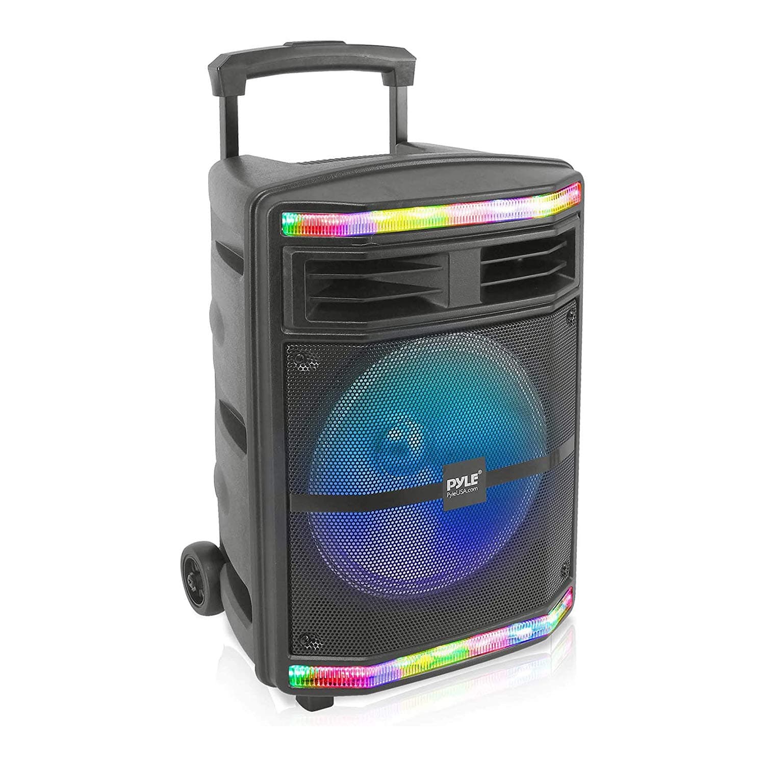 Pyle Portable Bluetooth PA Speaker System - 600W Bluetooth Speaker Portable PA System W/Rechargeable Battery 1/4" Microphone In, Party Lights, MP3/USB SD Card Reader, Rolling Wheels - PPHP1044B