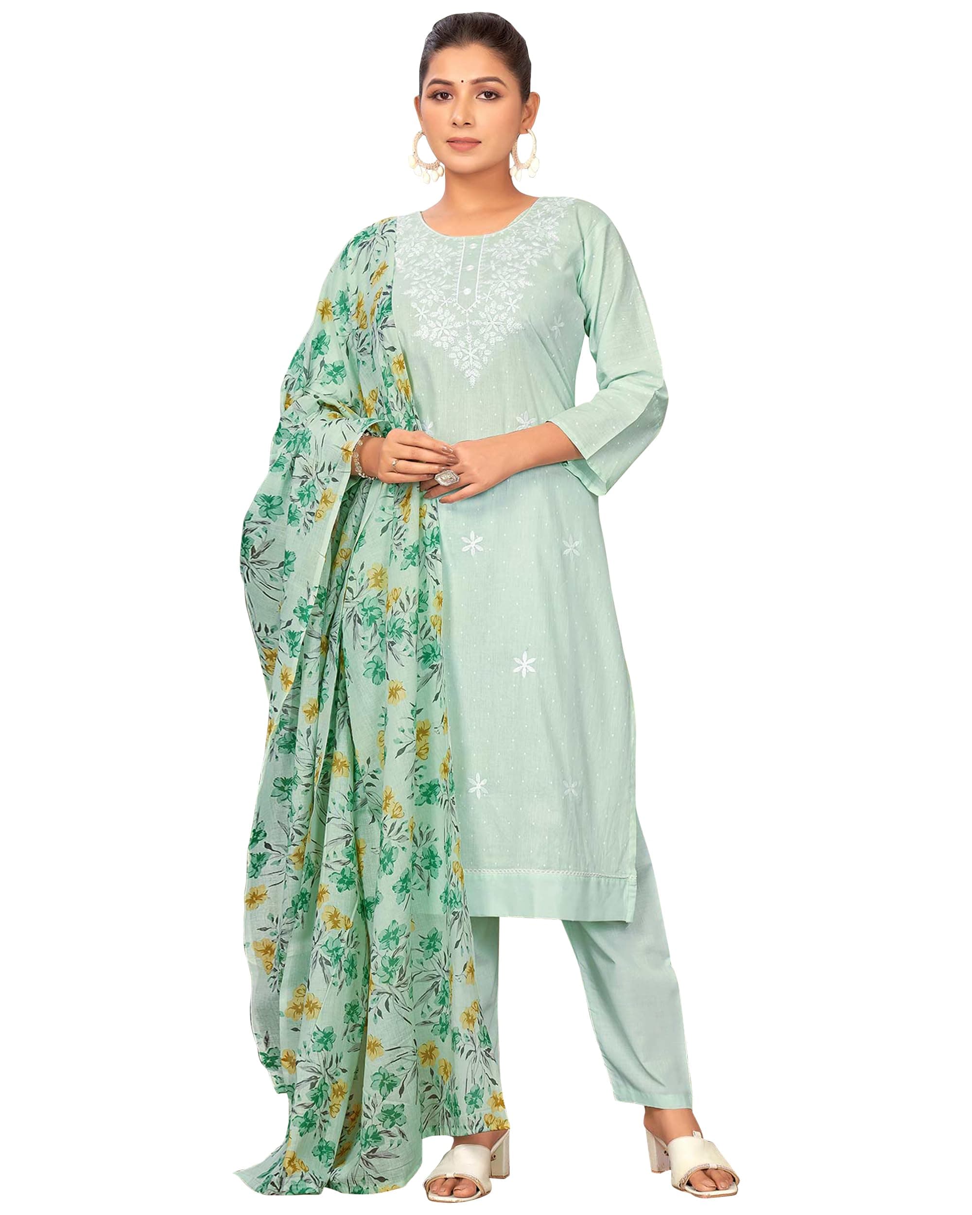 PeachmodeEmbroidered Pure Cotton Salwar Suit