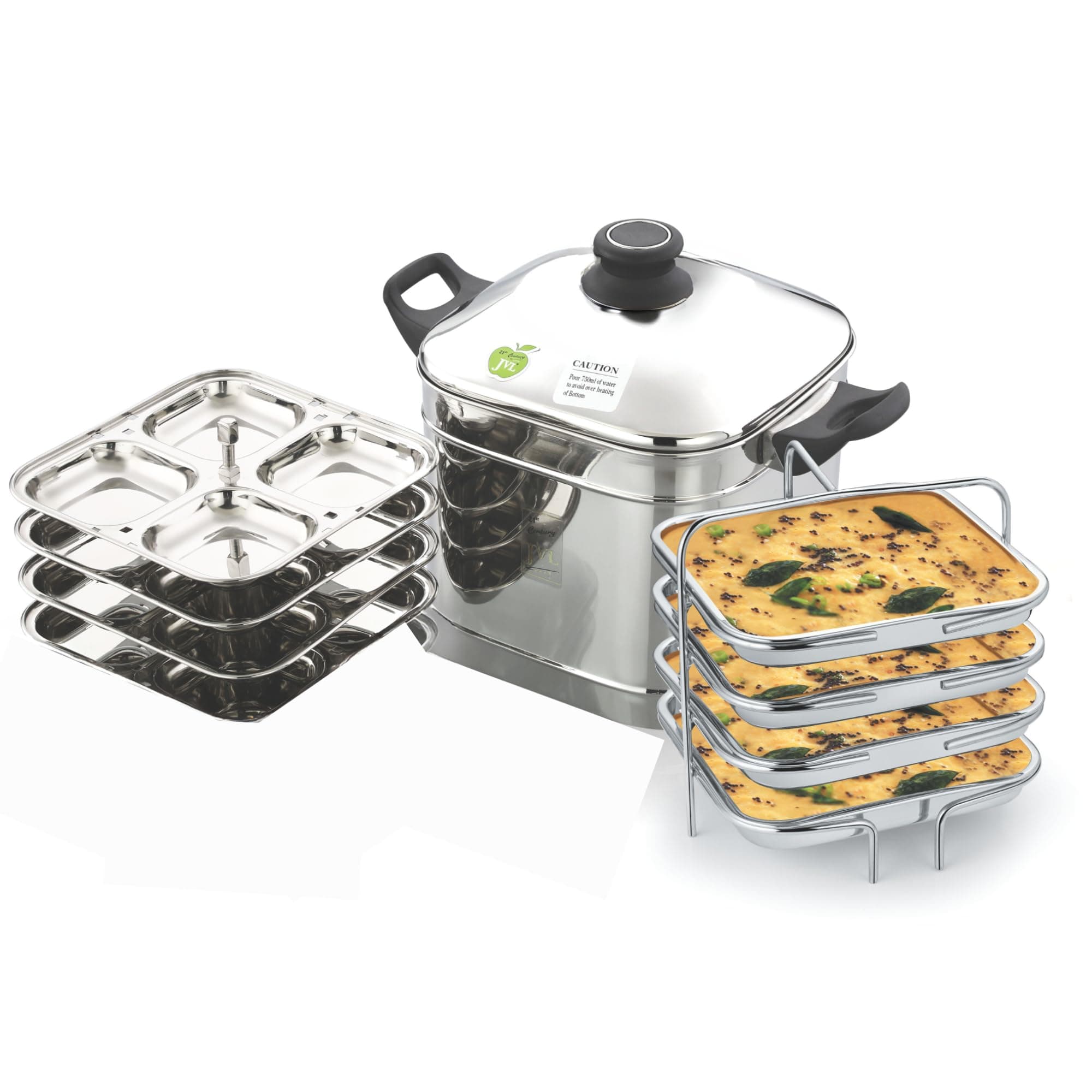 JVL Sim-Pf Square Shape Designer Idly/Dhokla Maker 4 Plates Each With Plain Lid