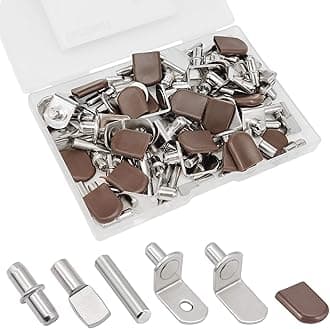 102Pcs Shelf Pins Pegs Kit,6 Styles Nickel Plated Shelf Support Pegs,Bookshelf Pegs for Shelves,L-Shaped Clips with Rubber Sleeve,Shelf Pins Holders for Furniture Glass Corner & Closet(5mm & 1/4inch)