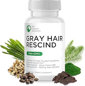 DR Vitamin Solutions Gray Hair Rescind with Catalase - Antiaging Hair, Skin and Nails Vitamins, Pantothenic Acid, Folic Acid 400mcg, Biotin 300mcg, Saw Palmetto for Men and Women