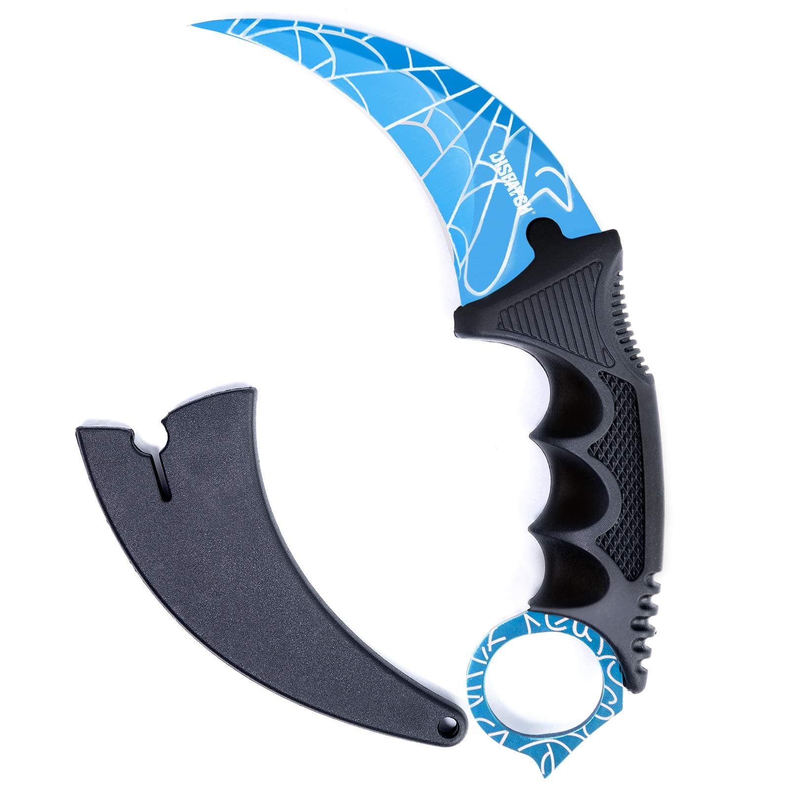 Dispatch Karambit Knife Fixed Blade Tactical Camping Tool, Outdoor Hunting Knife with Sheath and Cord, Suitable for Hiking, Adventure, Fighting Survival, Collection, Blue Pattern