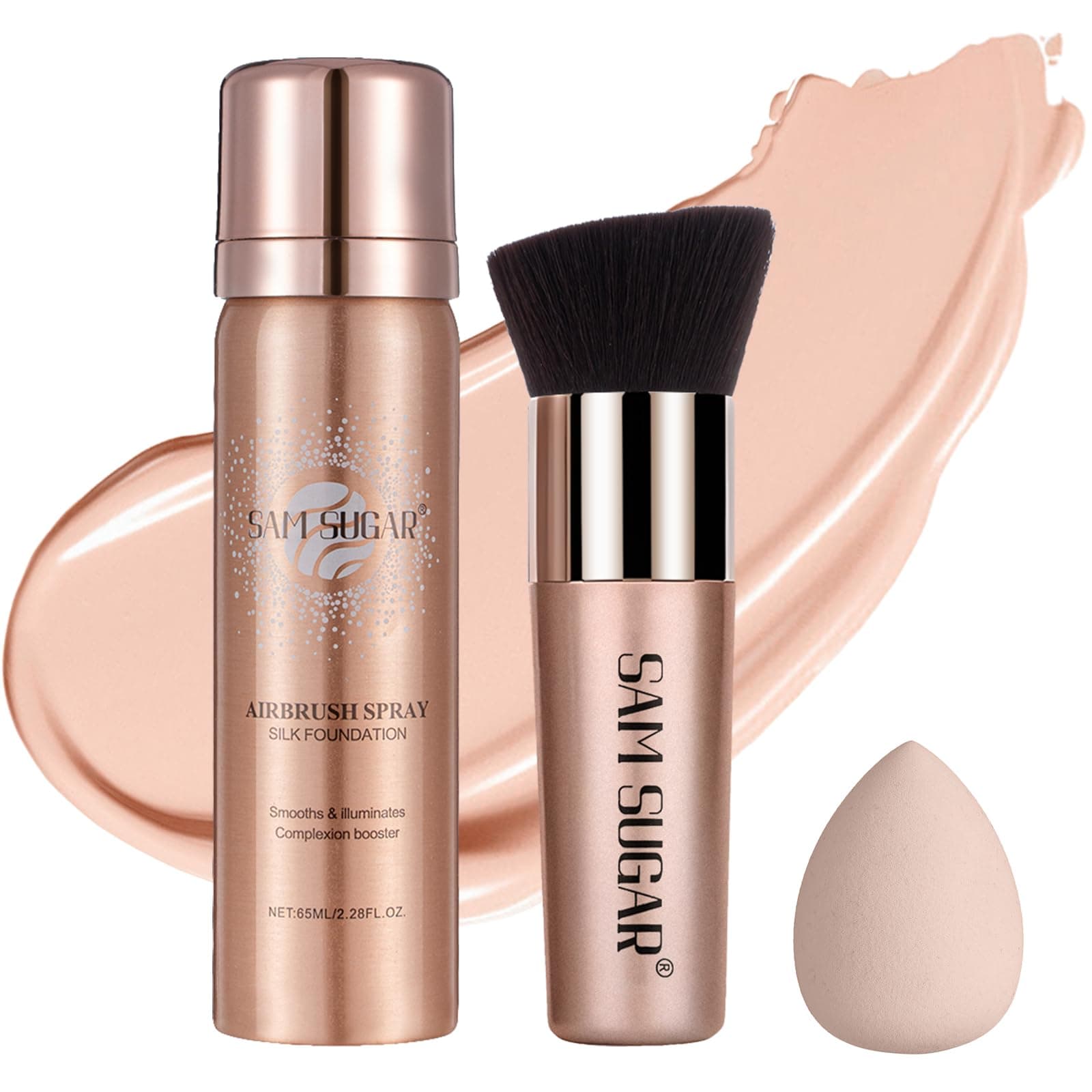 AirBrush Foundation Spray, Liquid Foundation Makeup Set, Full-Coverage Foundation Mist for Color Correcting,Concealer, Flawless Look, Matte Finish,Include Brush and Sponge,2.28oz (#2 Natural)