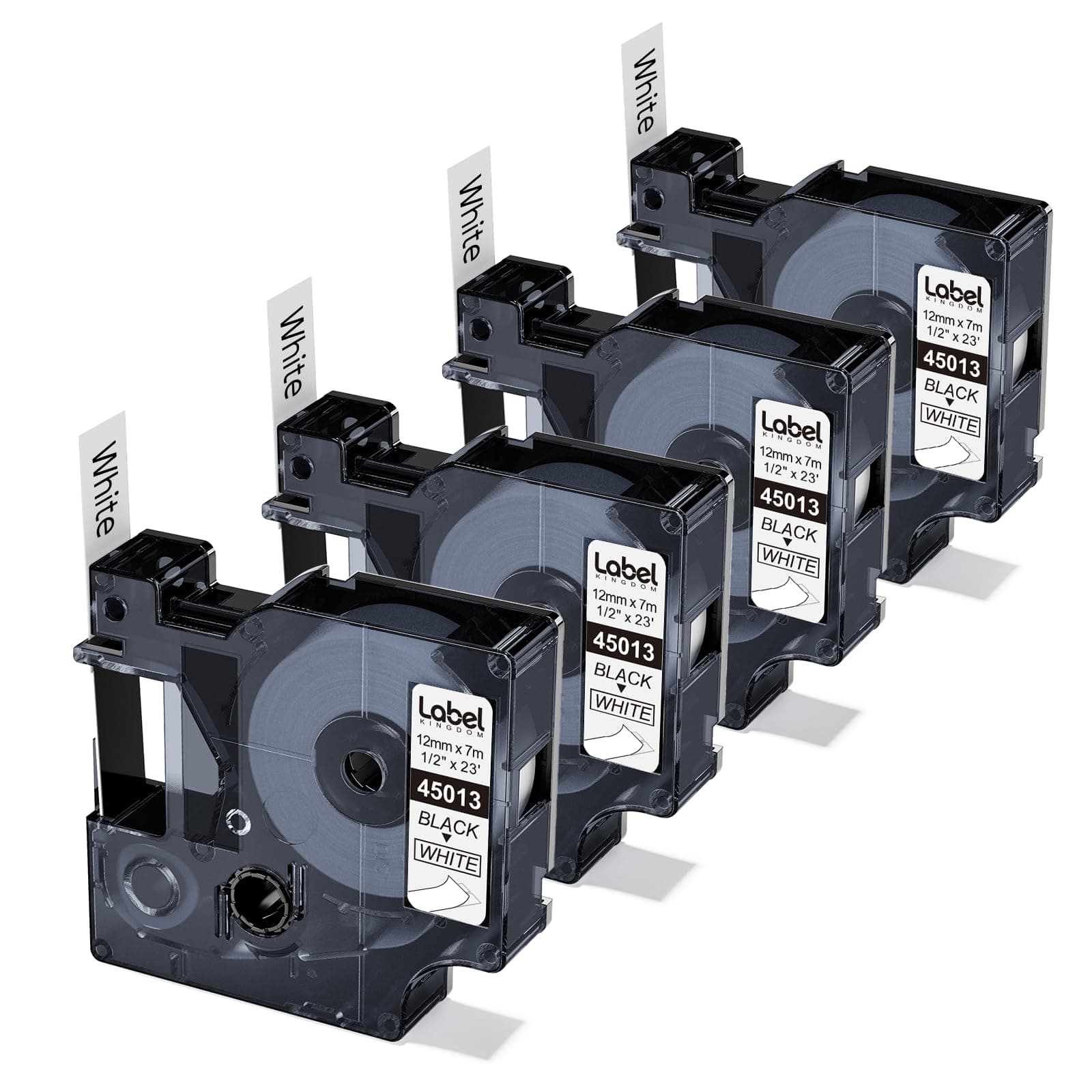 Compatible Labels Replacement for DYMO D1 Label Tape Refill 45013 S0720530, 1/2 Inch 23 Feet Black on White Label Maker Tape for Dymo LabelManager 160 210D 260P 450D, 4-Pack