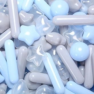 STARBOLO Ball Pit Balls for Toddlers - 150 Ball Pit Balls Crush Proof Plastic Toy Balls for Toddlers Ball Pits, Ball Pit Play Tent, Baby Pool Water Toys(Light Blue, Gray, Clear)
