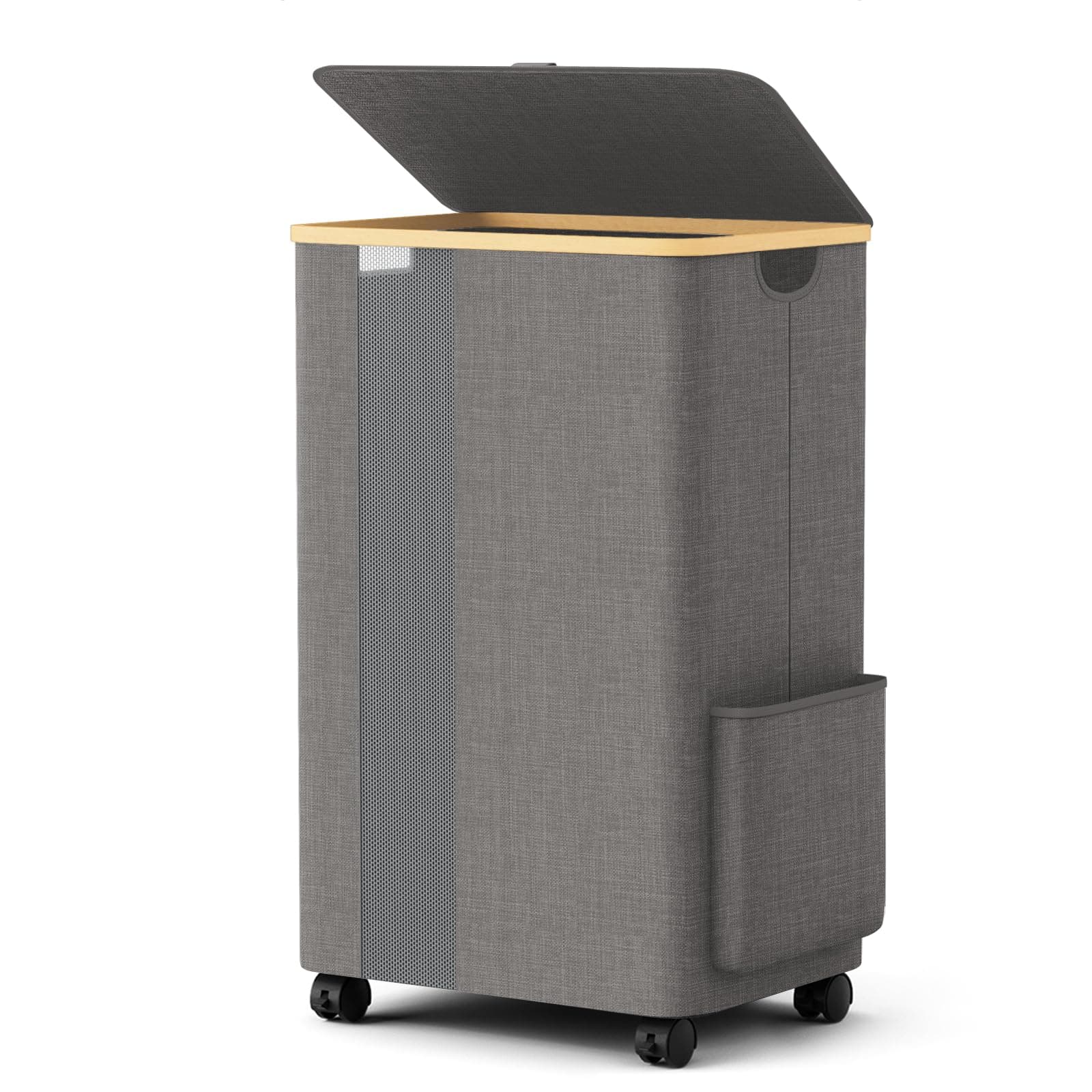 BlissTotes Laundry Basket Laundry Hamper with Lid, Collapsible Slim Laundry Hampers, Laundry Bin, Clothes Hamper Basket with Internal Support & Wheels & Handles for Bathroom, Bedroom (75L, Khaki)