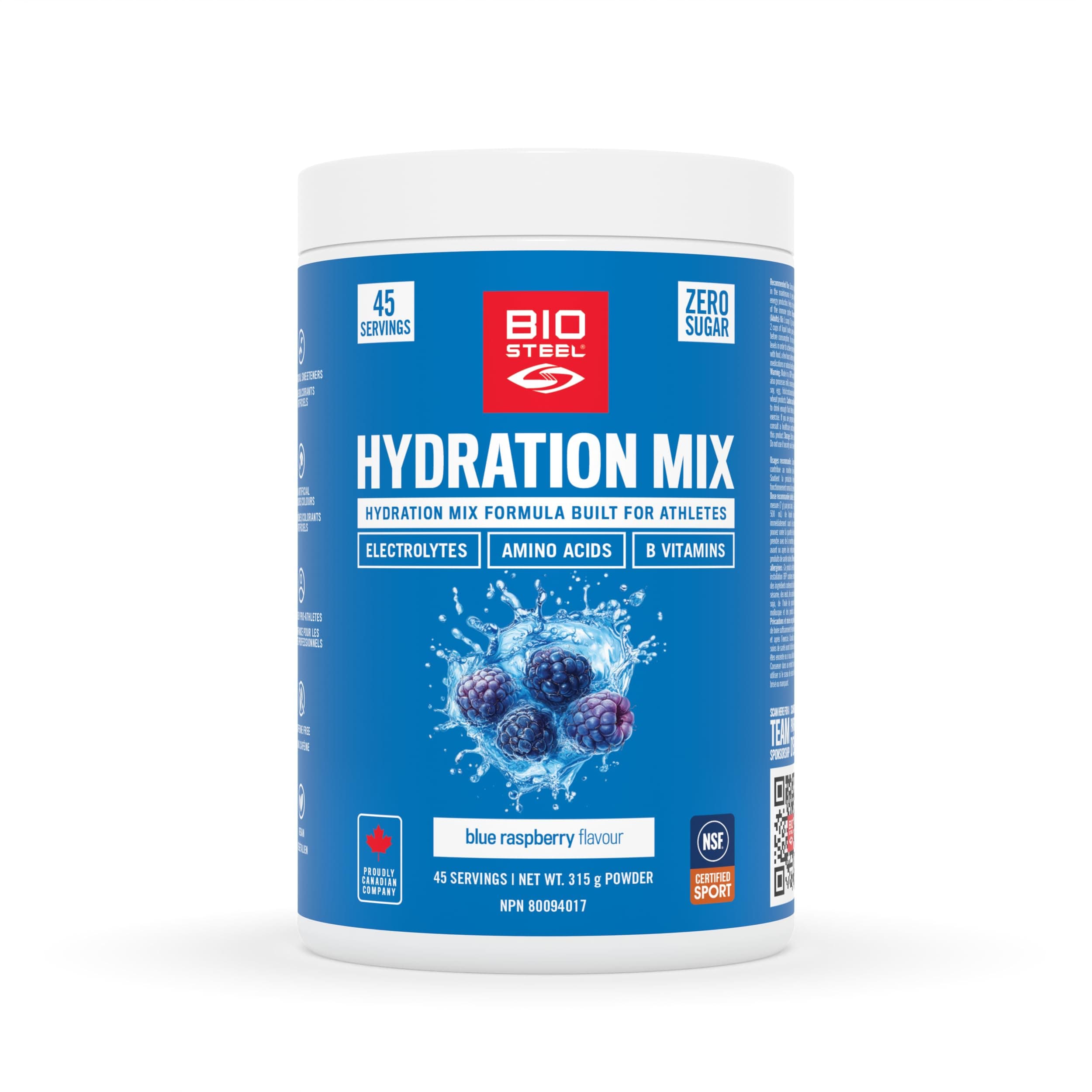 Zero Sugar Hydration Mix, Great Tasting Hydration with 5 Essential Electrolytes, Blue Raspberry, 45 Servings per Tub