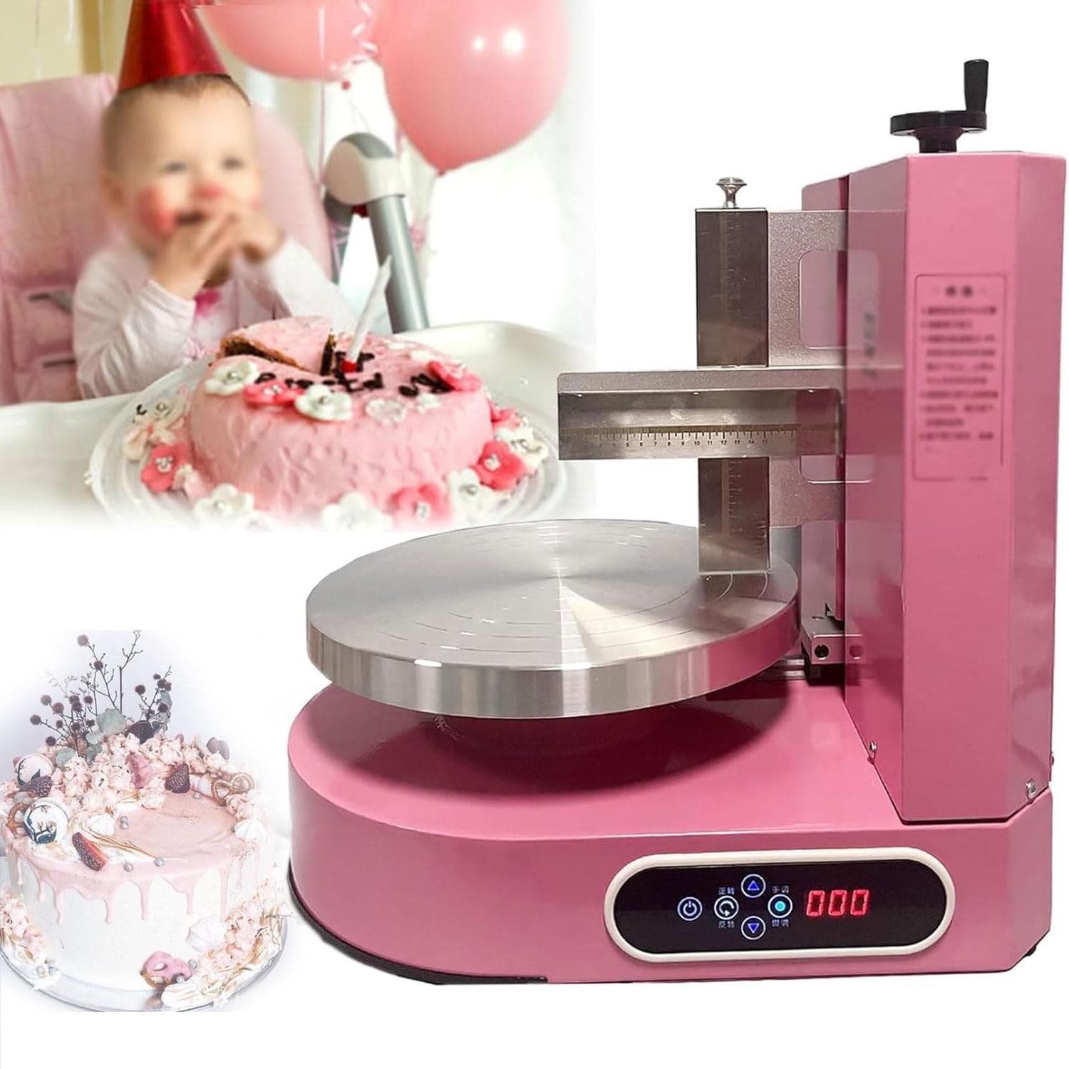200W Cake Decorating Coating Machine, 4-12Inch Birthday Cake Baking Tools, Automatic Frosting Turntable with Graduated Scraper, Forward&Reverse Rotation Switching, Adjustable Rotation Speed, for Shops