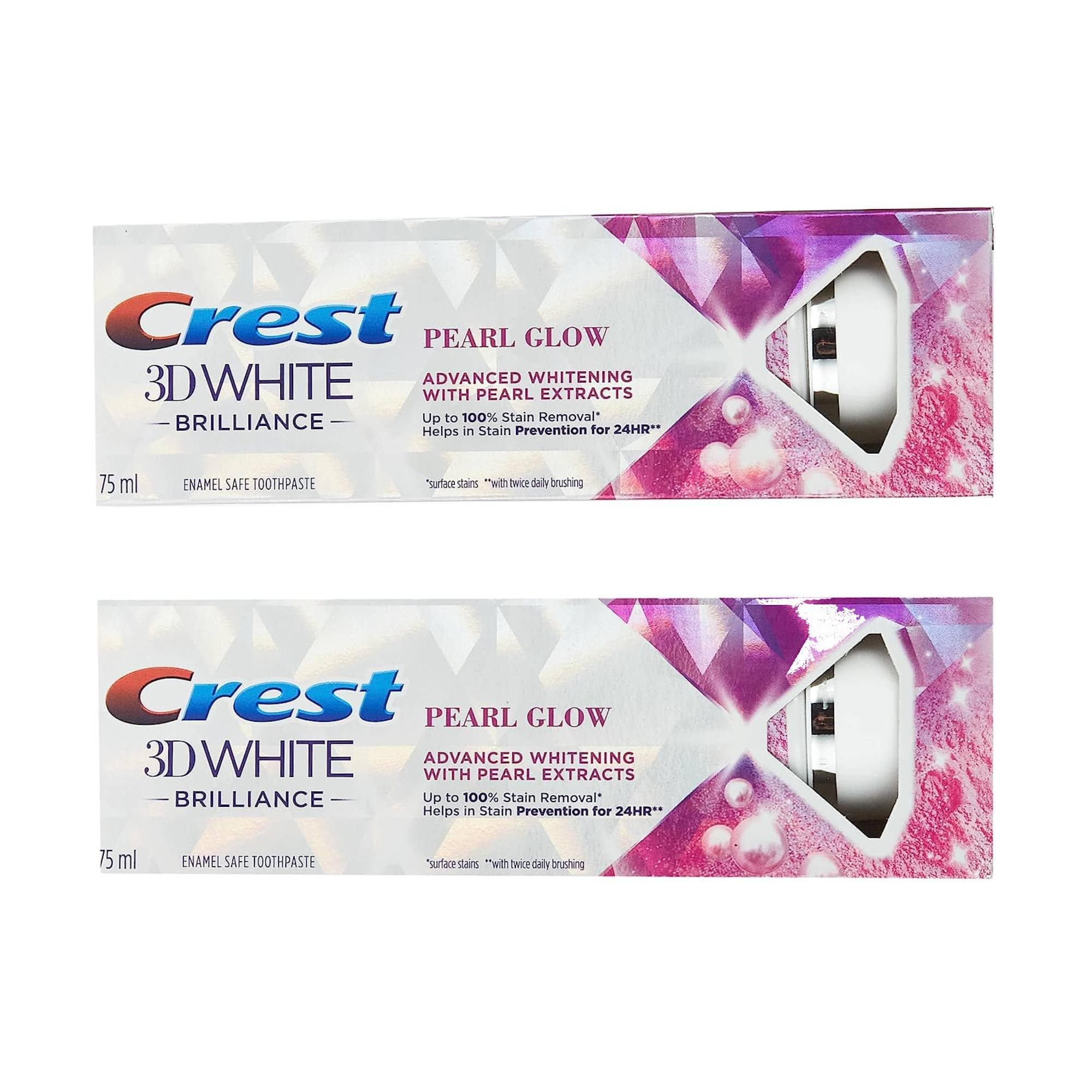 Crest 3D White Brilliance Pearl Glow Advanced Whitening toothpaste, 75 ml, Dual Pack