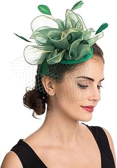Fascinator Hat Feather Mesh Net Veil Party Hat Ascot Hats Flower Derby Hat with Clip and Hairband for Women