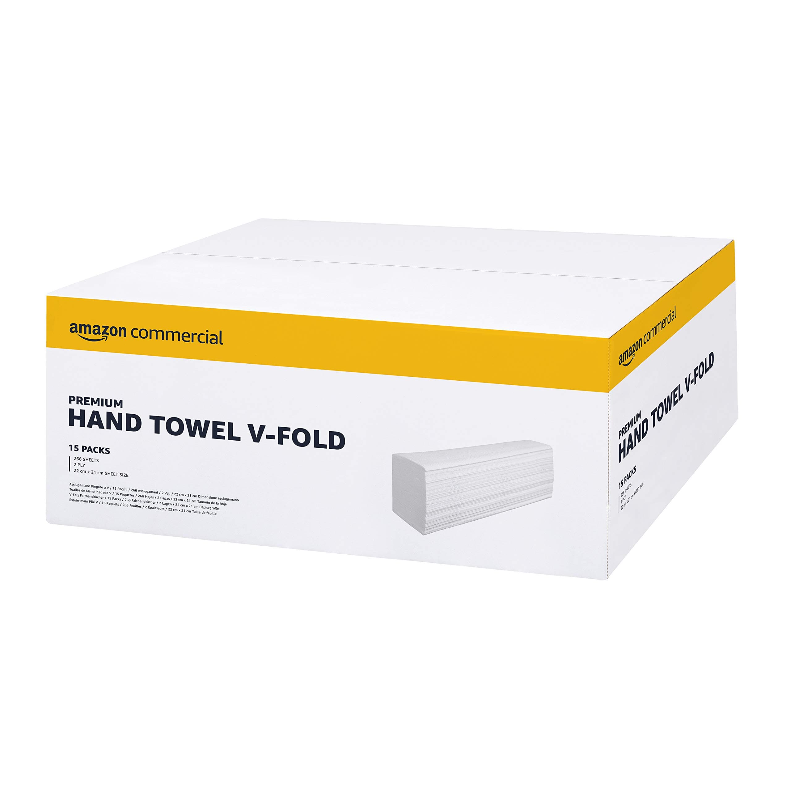 AmazonCommercial Singlefold (V-Fold / ZZ-Fold) Paper Hand Towels, 2-ply Cellulose, 3990 Sheets (15 packs of 266), Sheet Size: 22 x 21 cm, H3 Dispenser Compatible
