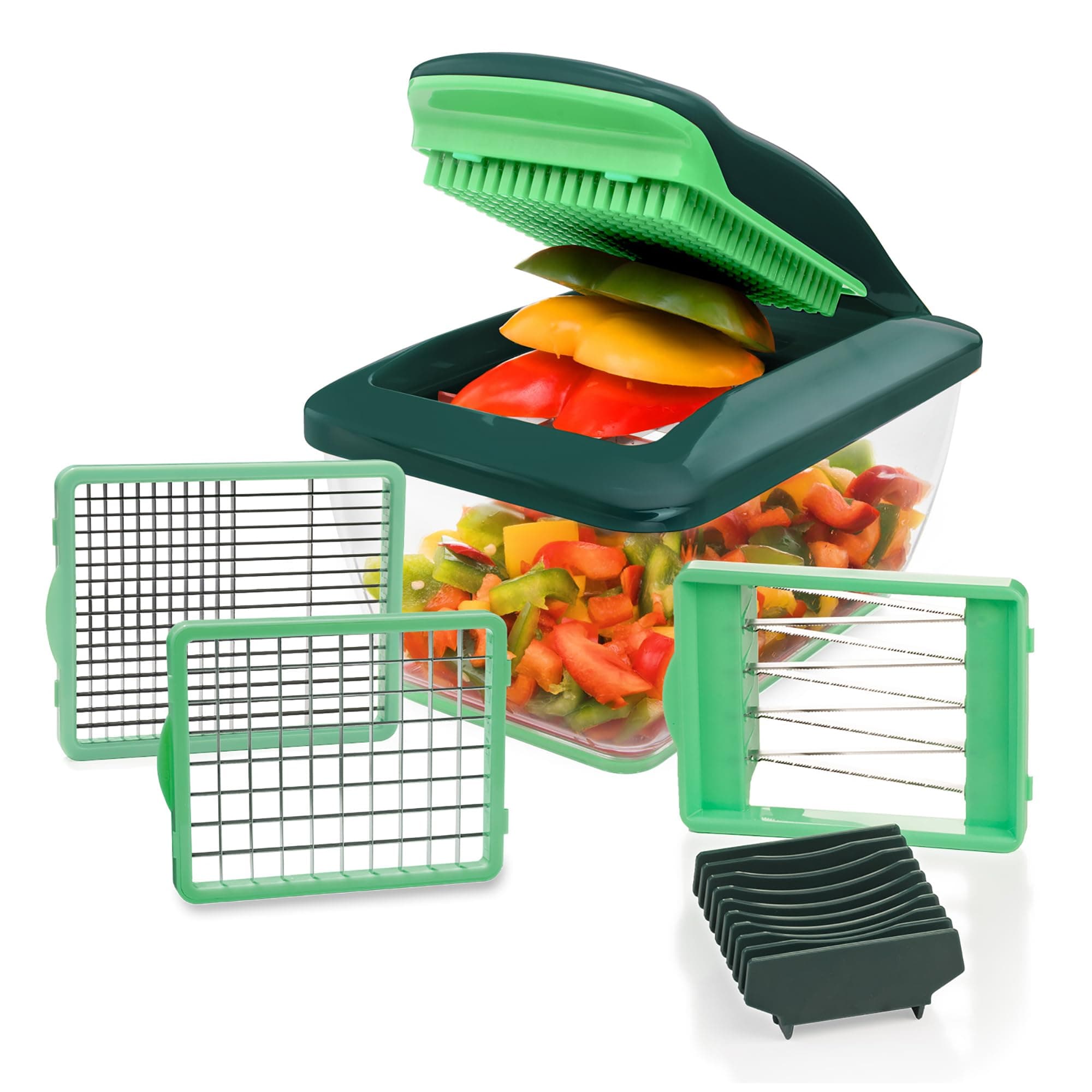 Nicer Dicer Chef S Combi Set Premium (7 Pieces) in Green with Slicer Insert Vegetable Slicer Vegetable Cutter Tomato Vegetable Cutter – Easy & Quick Vegetable Cutting