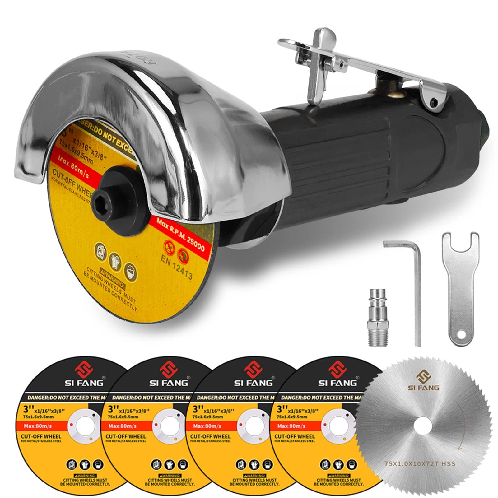 3inch Air Cut Off Tool,Angle Grinder Pneumatic Cutting Machine With 5-Pieces 3" Cutting Disc Set,Free Speed 20000RPM