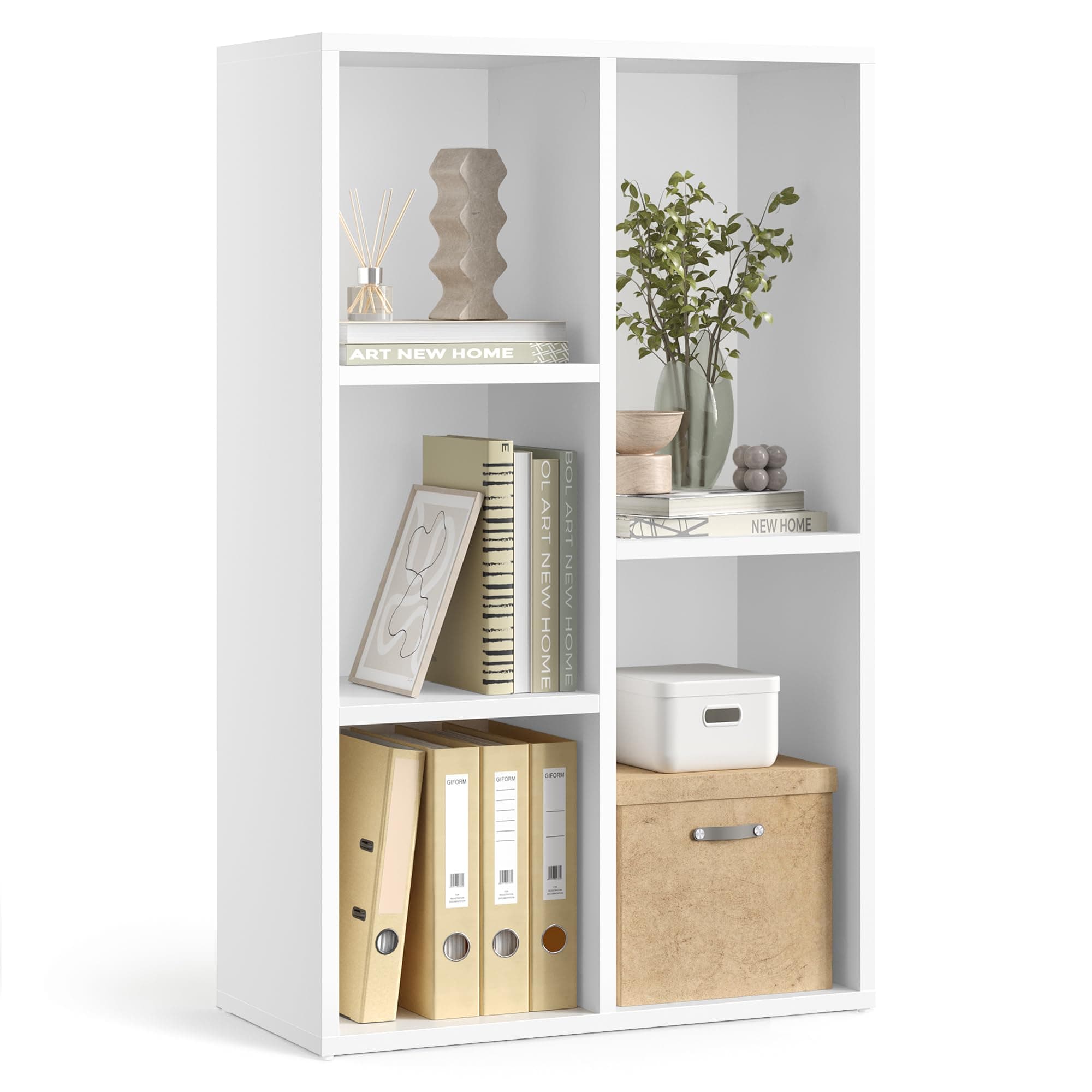 VASAGLE Bookcase, Bookshelf, Storage Shelf with 5 Compartments, Standing Shelf, Cube Shelf, for Living Room, Home Office, Dinning Room, Cloud White LBC25WT