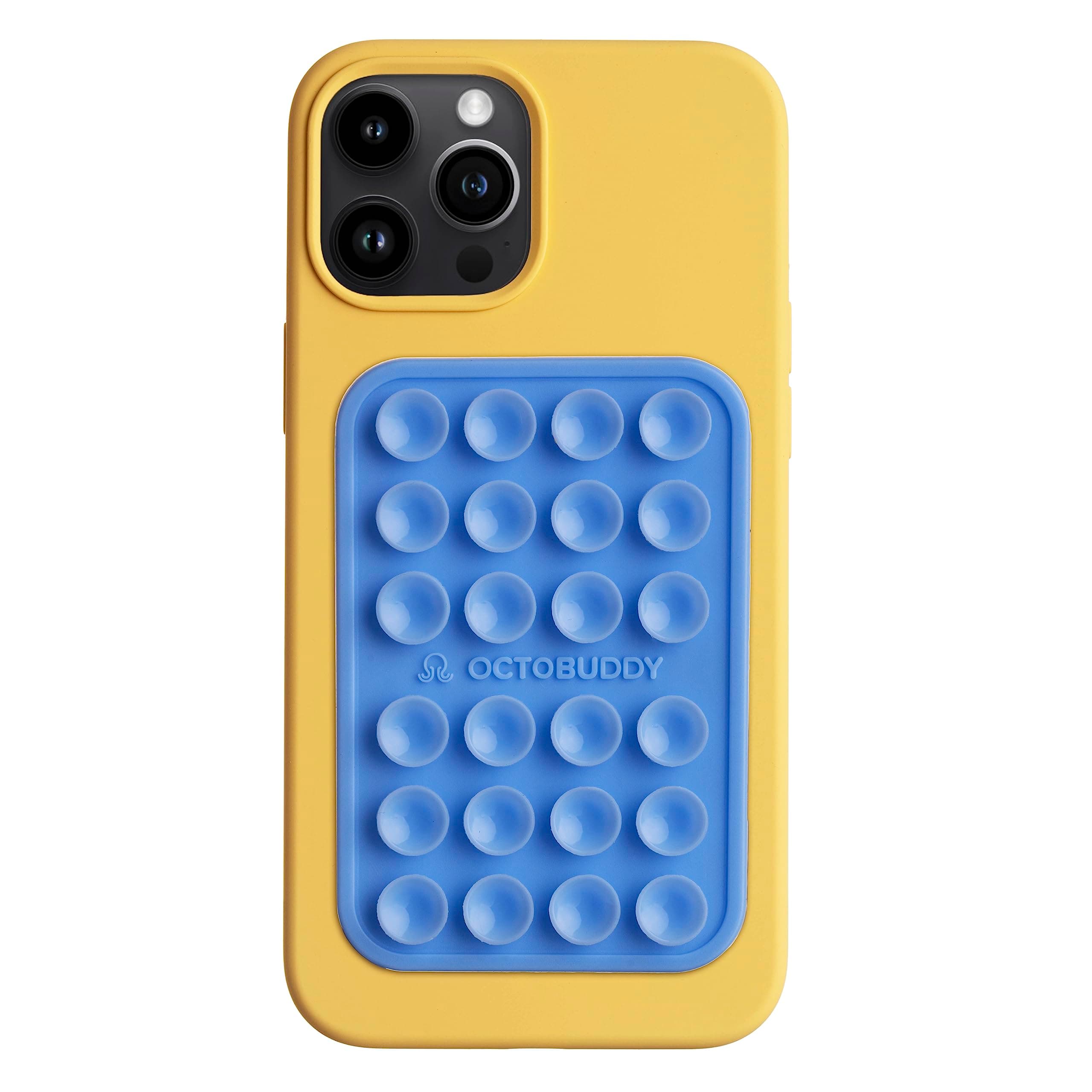 OCTOBUDDY Classic MAX - Silicone Suction Phone Case Adhesive Mount - Hands-Free, Strong Grip Holder for Selfies and Videos - iPhone and Android Compatible - 2.6″ x 3.9″, Baby Blue Jay