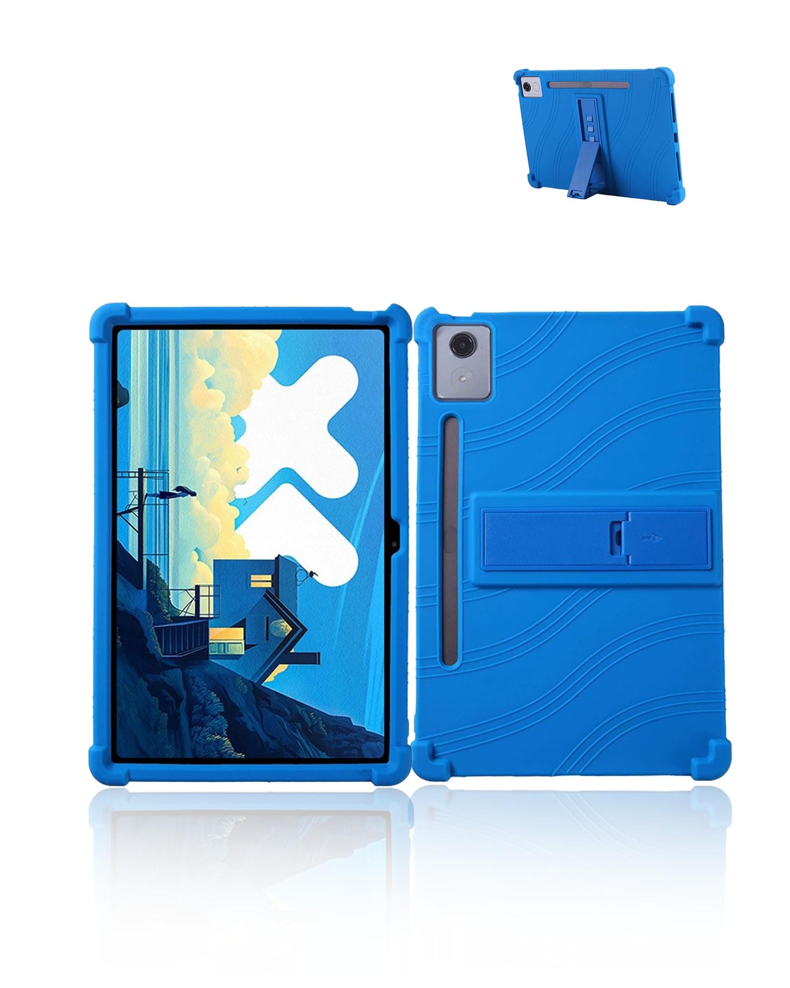 for Lenovo Idea Tab Pro 2025 Android 15 Tablet 12.7 inch Tablet Model Case,Soft Silicone Adjustable Stand Cover Lightweight Kids Friendly,Blue.