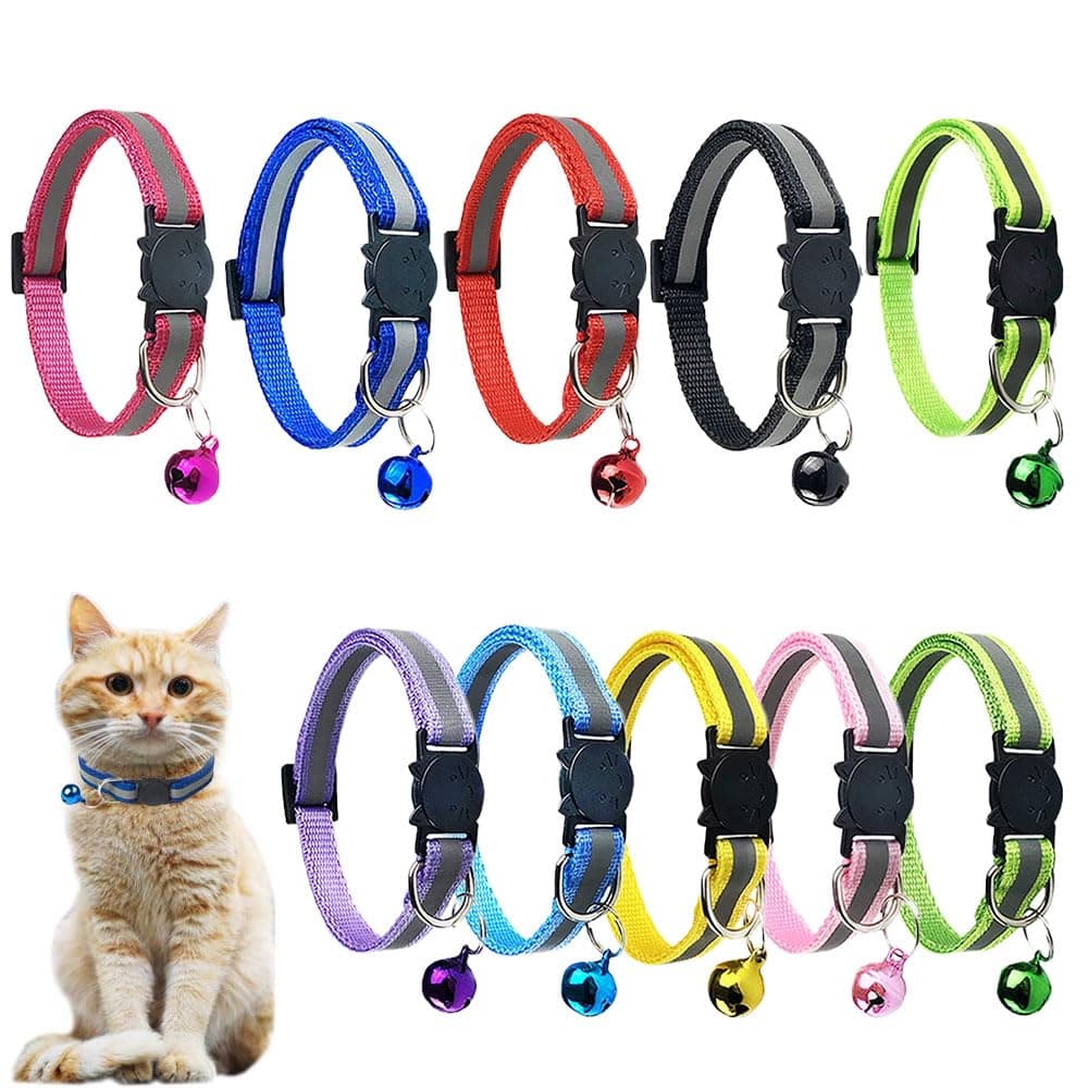 10pcs Reflective Separate Cat Collar with Bell, Cat Collar with Bell, Adjustable, Reflective Cat Collar, Nylon Cat Collar, Safe and Durable, Pet Supplies