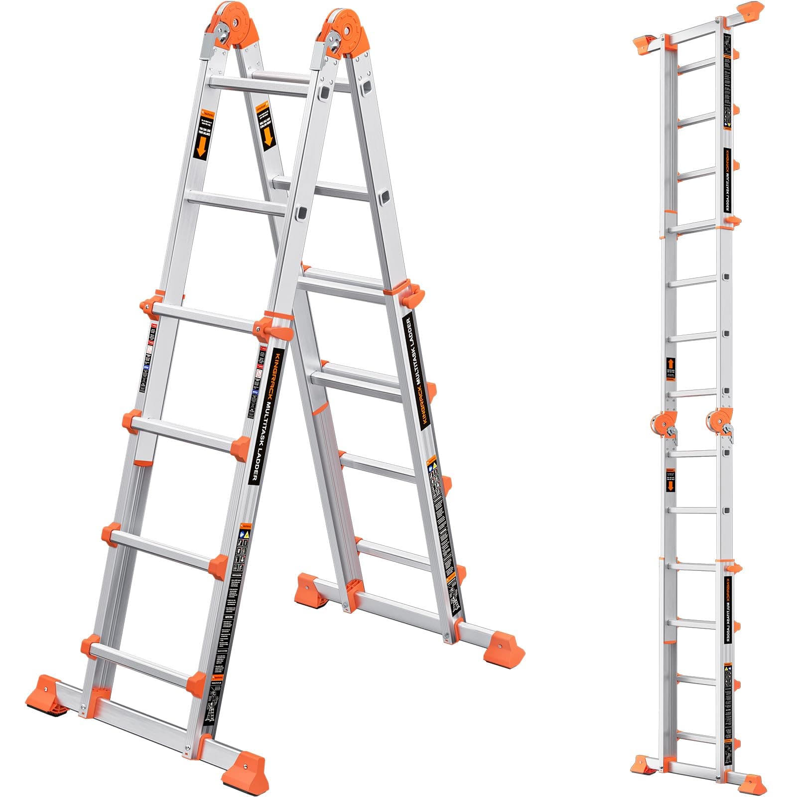 Ladder, A Frame 4 Step Extension Ladder, 14 Ft Anti-Slip Multi Position Ladder with Stabilizer Bar, 330 lbs Security Load Telescoping Aluminum Ladders for Stairs Home Outdoor Roof Work