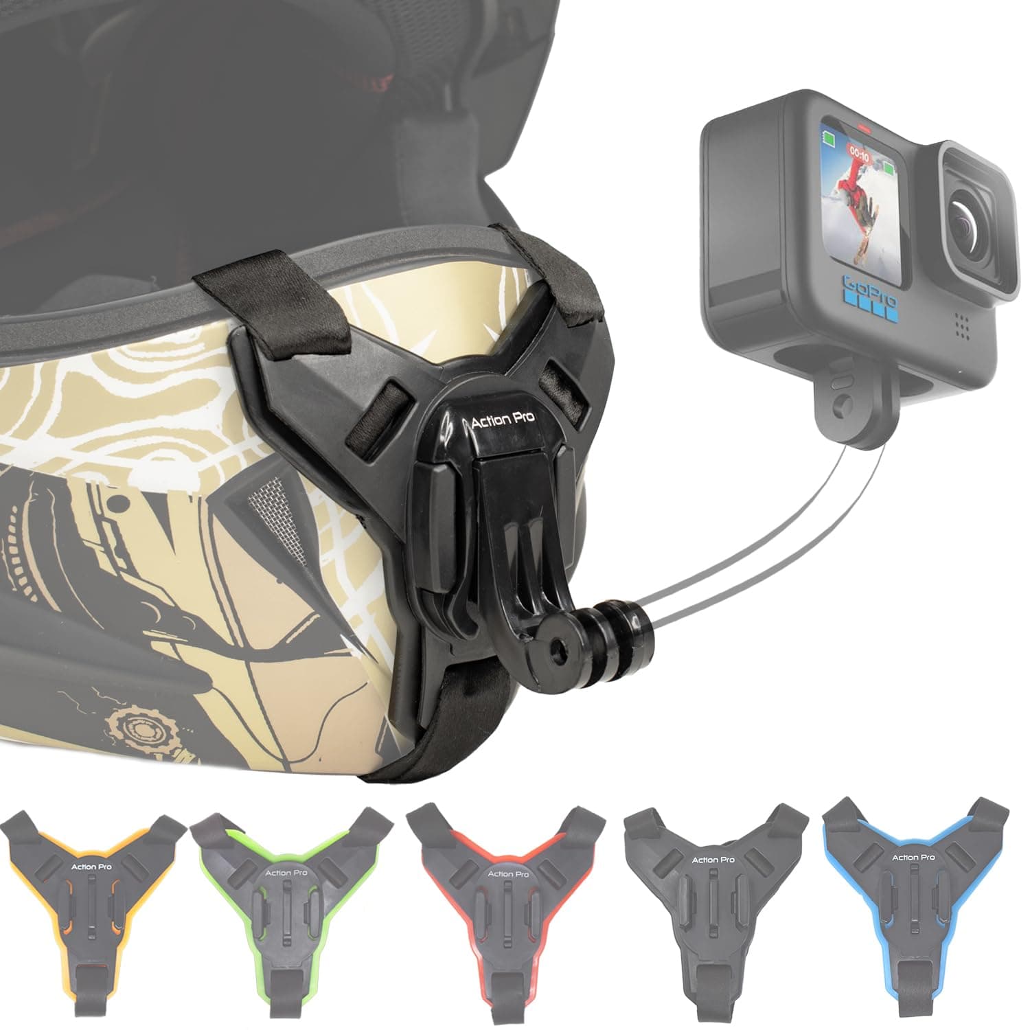 Action Pro Helmet Chin Mount Strap with J Hook Compatible with All Smartphones and GoPro 13 12 11 10 9 8 7 5 4 | SJCAM | DJI Osmo | Insta360 X4 X3 X2 & Other Action Cameras [Made in India] (Black)