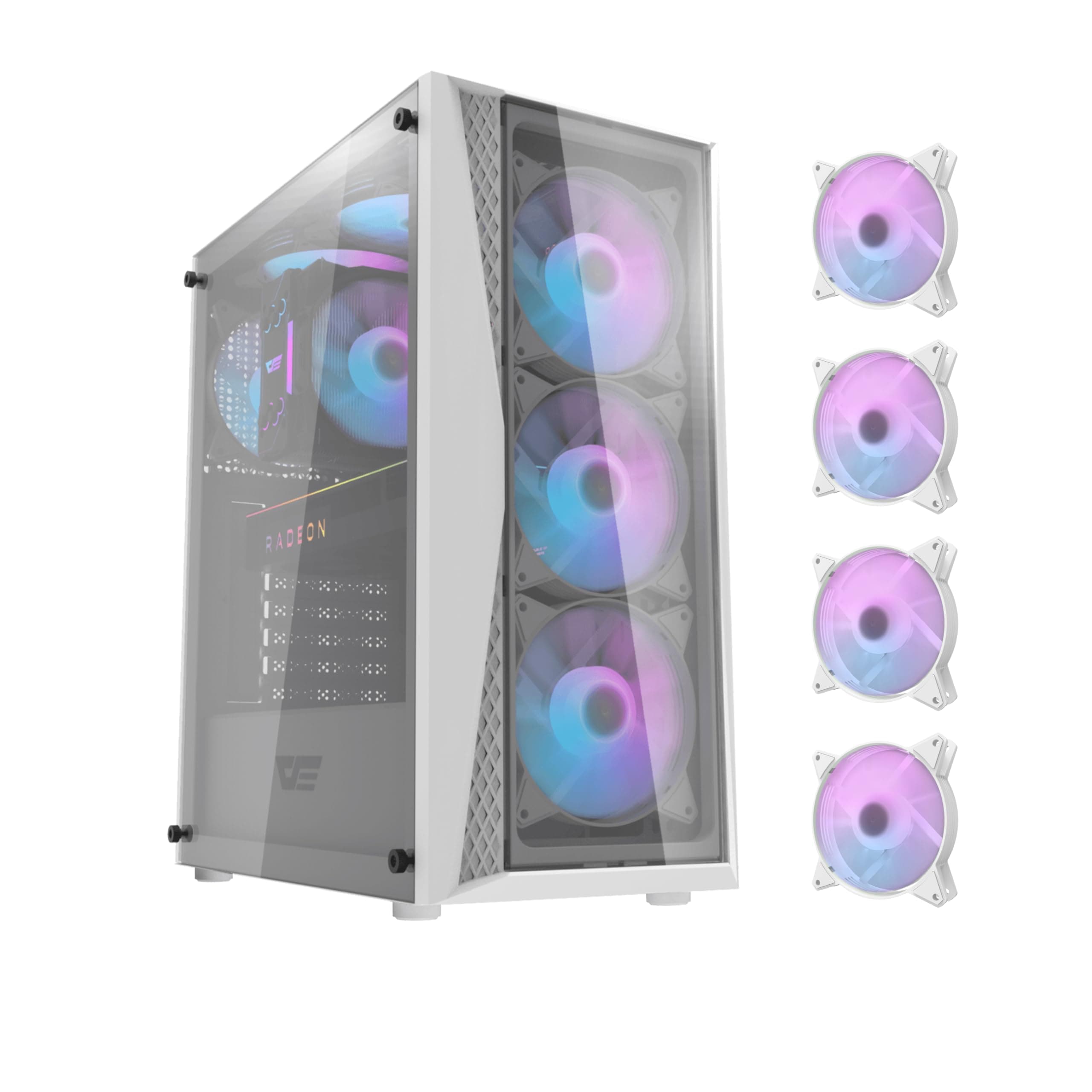 Darkflash DK352 PLUS Luxury ATX/MATX/ITX Gaming PC Case With, Pre-Installed 4 * 120MM ARGB Fans, Transparent Glass Front Panel, USB 3.0 Computer Case Support 360mm Radiator, Computer Case (White)
